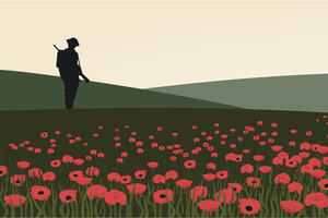 The lone solider illustration with poppies illustration